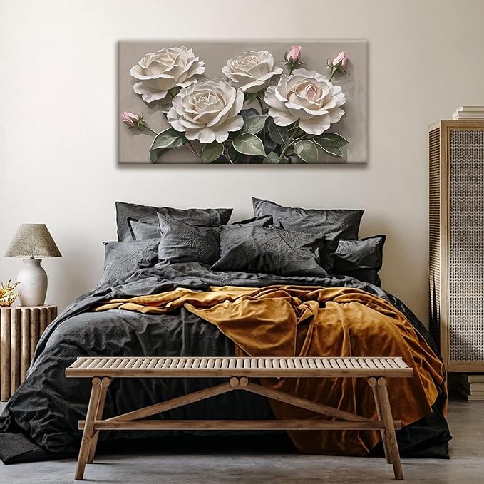 LJ CHIXUFA ART Floral Wall Art, Modern Canvas Wall Decor, 24x48 Inch, Perfect for Living Room, Bedroom, Office