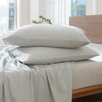 MooMee Striped Duvet Cover Set 100% Washed Cotton Linen Like Textured Breathable Durable Soft Comfy (Heathered Green Pinstripes, Super King 108"x98")