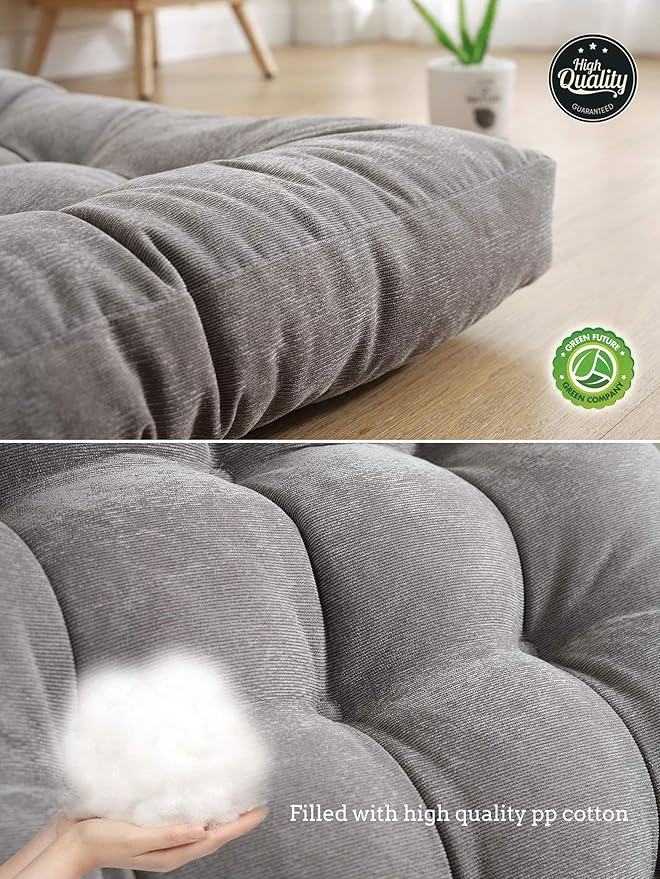 Sexysamba Square Floor Seat Pillows Cushions 22" x 22", Soft Thicken Yoga Meditation Cushion Pouf Tufted Corduroy Tatami Floor Pillow Reading Cushion Chair Pad Casual Seating for Adults & Kids, Grey