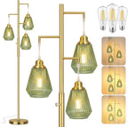 QiMH Glass Floor Lamps for Living Room, Tree Standing Lamp with Stepless Dimmable, 68" Modern Tall Lamps for Bedroom Home Office, Rotary Switch, 3 LED Bulb Included, Brushed Gold
