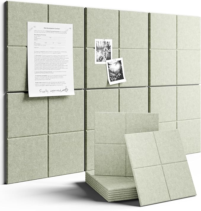 Large Felt Bulletin Board 36"x24" Cork Board Alternative - 6 Pack with 40 Safe Removable Adhesive Tabs, Cork Boards for Walls for Home Office Classroom Pin Board - Sage Green