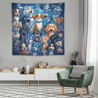 VUMIVI Cartoon Dog Tapestry Cute Puppy Pet Lovers Animal Theme Colorful Illustration Tapestry Wall Hanging for Living Room Bedroom Dorm Classroom Aesthetic Decor W60xL60in