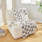 CozeCube Super Soft Fullfy Microfiber Reversible Knitted Blankets, Warm Cozy Fuzzy Plush Throw, Grey and White Checkered Throw Blanket for Couch Bed Sofa, 50" x 60"
