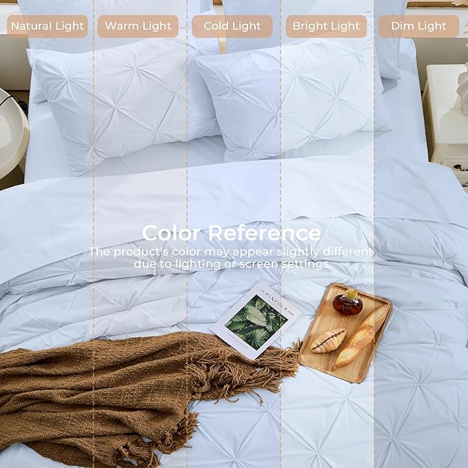 Sasttie Twin XL Comforter Set, 5-Piece Bed in a Bag, Pintuck Bedding Sets for All Season, Includes Comforter, Flat Sheet, Fitted Sheet, Pillowcase and Pillowsham, Light Blue