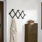 Dseap Accordion Wall Hanger: 16" High Wooden Expandable Coat Rack,Hat Rack,Accordion Hook Wall Mount for Baseball Caps,Coats,10 Peg Hooks,Dark Walnut