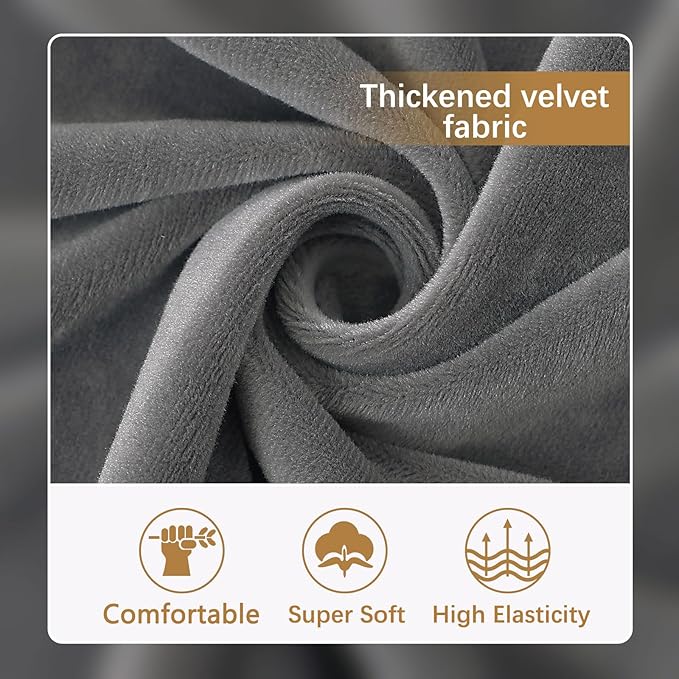 hyha Velvet Couch Cushion Covers, Soft Sofa Seat Covers for sectional 2 Cushion Couch Washable, Magic Sofa Slipcover with Elastic Bottom, Non-Slip Furniture Protector for Pets, Kid(2PC, Grey)