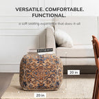 Anji Mountain 100% Handmade & Handcrafted Comfortable Home Décor Pouf Ottoman Footrest for Living Room, Bedroom, Nursery, Kidsroom, Patio Furniture - Tofino Orange