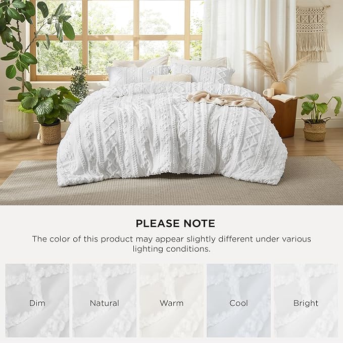 Bedsure Tufted Boho Comforter Set Full Size - Bright White Boho Bed Set, GentleSoft™ 3 Pieces Farmhouse Shabby Chic Embroidery Bedding, Gifts for Woman, Soft Jacquard Full Comforter for All Seasons