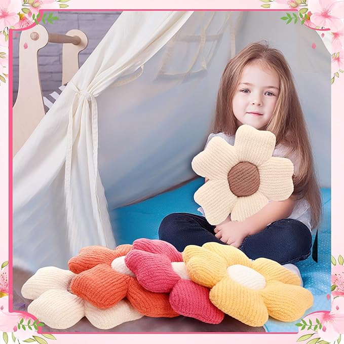 6 Pcs Flower Shaped Pillows Daisy Floor Throw Pillows 15 Inch Flower Seat Cushion for Reading Sofa Couch Bed Decor for Back to School First Day of School(Fresh Color)