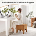 17" Boucle Modern Square Foot Stool Ottoman, Vanity Stool for Makeup, Rectangle Foot Rest for Couch, Upholstered Ottoman Stool for Living Room, Bedroom, Entryway (1, Curry)