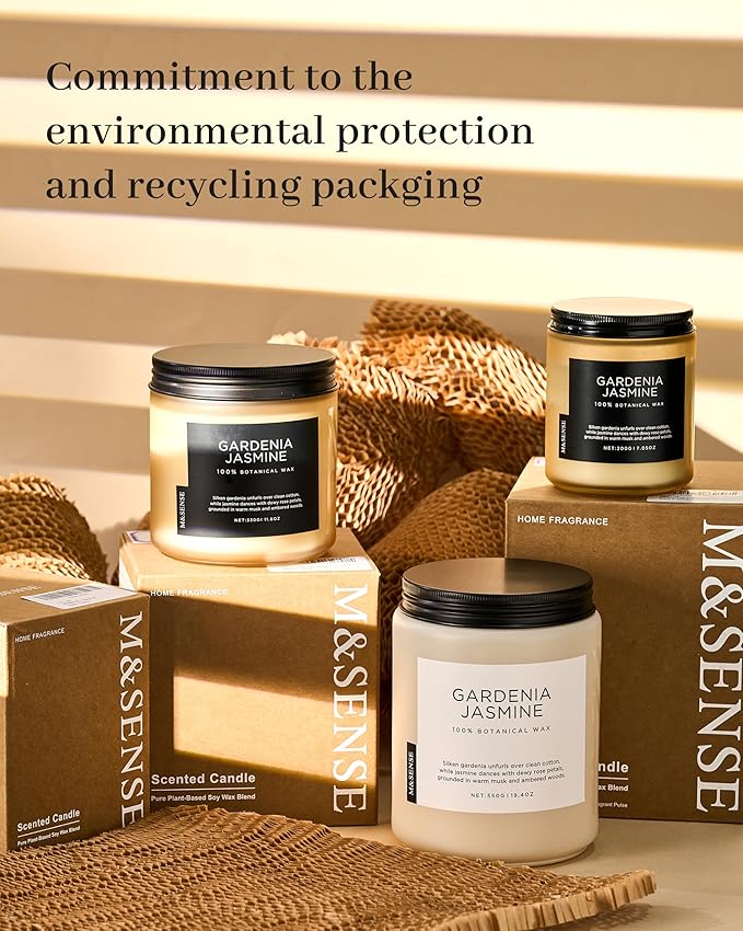 M&SENSE Gardenia Jasmine Scented Candle, 110 Hours Slow Burning Clean Non Toxic 19.4oz 2 Wicks Aromatherapy Candle for Housewarming Gifts, Long Lasting Fragrance for Bath & Office