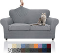 YEMYHOM Latest Checkered 3 Pieces Couch Covers for 2 Cushion Couch High Stretch Thickened Love Seat Sofa Cover for Dogs Pets Elastic Loveseat Slipcover Protector (Light Gray), 55"-69"(2 Cushions)