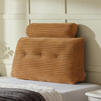 Headboard Wedge Pillow + A Long Neck Roll Pillow Body Pillow，Large Headboard Pillow with Removable Cover (Brown, Twin：39x8x20 inches)