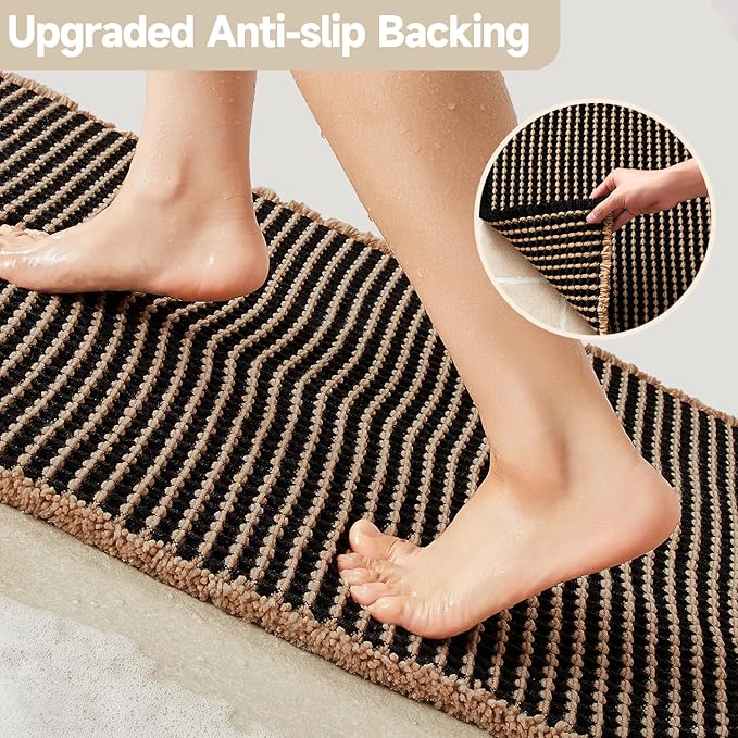 Waffle Runner Rug Bathroom, Long Boho Bathroom Rugs Non Slip Washable Super Absorbent Quick Dry Farmhouse Bath Decor, 72"x24" Khaki and Black