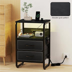 Nightstand with Light, LED End Table with Drawers and Charging Station Type C Port, Small Bedside Table with Hooks, Storage Dresser Side Table for Living Room, Bedroom, Dorm, Black