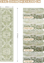 Runner Rug 2x8 Runners for Hallways Non Slip Washable, Vintage Hallway Runner Rugs for Living Room, Low Pile Soft Hallway Rug for Kitchen Bedroom Laundry Room Rug(Light Green,2'x8')