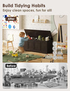 DINZI LVJ Storage Chest, 50” Extra Large Storage Bench with 2 Safety Hinges, Wooden Toy Box with Flip-Top, Large Trunk for Living Room, Playroom, Easy Assembly, Espresso