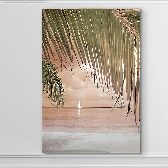 Renditions Gallery Canvas Nature Wall Art Home Paintings & Prints Perfect Palm Tree Curtain Modern Glam Wall Hanging Decorations Artwork for Bedroom Dining Office Kitchen - 32"x48" LT06