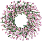 Wreaths for Front Door, 24 Inch Spring/Summer Front Door Wreath, Pink Paper Flower Wreath for All Seasons for Indoor Home Wall Window Office Wedding Farmhouse Decor (Pink)
