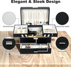 Dajasan Jewelry Boxes for Women Girls, Jewelry Organizer Box, 3 Layers Jewelry Storage Organizer for Earring, Ring, Necklace, Bracelets (Black)