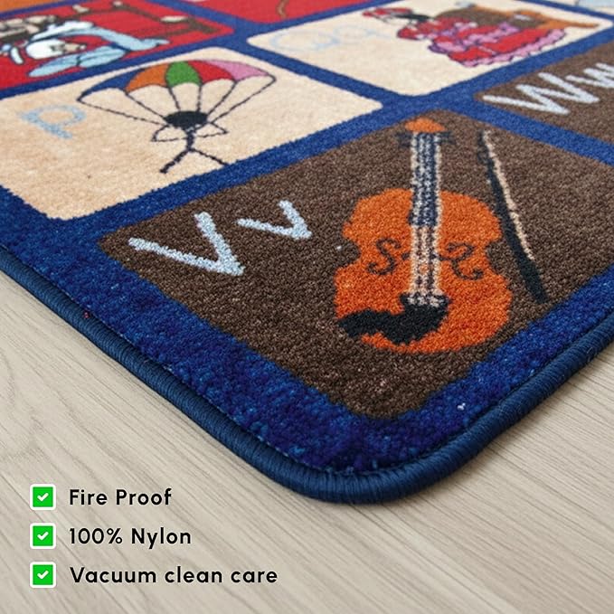 SAFECASTLE ABC Picture Phonics Alphabet Educational Area Rug for Kids 7'8" x 10'4" Preschool & Classroom Learning Carpet with Upper and Lowercase Letters, Rug for Early Learning, Daycare & Playrooms