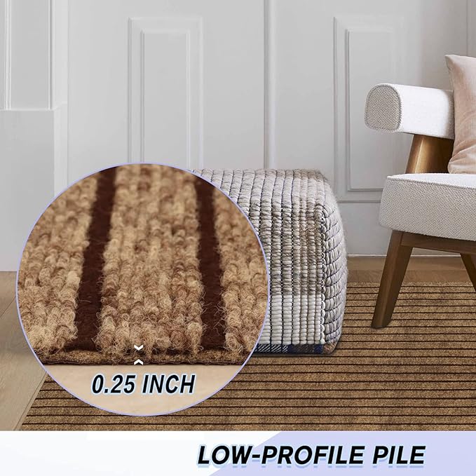 Custom Size Backed Non-Slip Area Rugs Runner, Easy Clean, Waterproof Runner Rugs for Hallway Entryway, Kitchen, Laundry, 2FT x 6FT, Brown Stripe