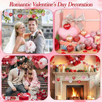 70Pcs Valentine's Day Heart Shaped Ornaments with Sweet Love Words, 10 Styles Valentine Ornaments for Tree, Red Pink Glitter Heart Shaped Valentine's Hanging Decorations for Wedding Anniversary