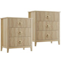 GarveeHome 2Pcs Wood Nightstand Fluted Dresser for Bedroom, 27.5" Wide 3-Drawer Bedside Tables, Modern Chest of Drawers, Storage End Table Living Room, Hallway, Entryway, Natural Oak