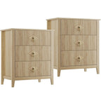 GarveeHome 2Pcs Wood Nightstand Fluted Dresser for Bedroom, 27.5" Wide 3-Drawer Bedside Tables, Modern Chest of Drawers, Storage End Table Living Room, Hallway, Entryway, Natural Oak