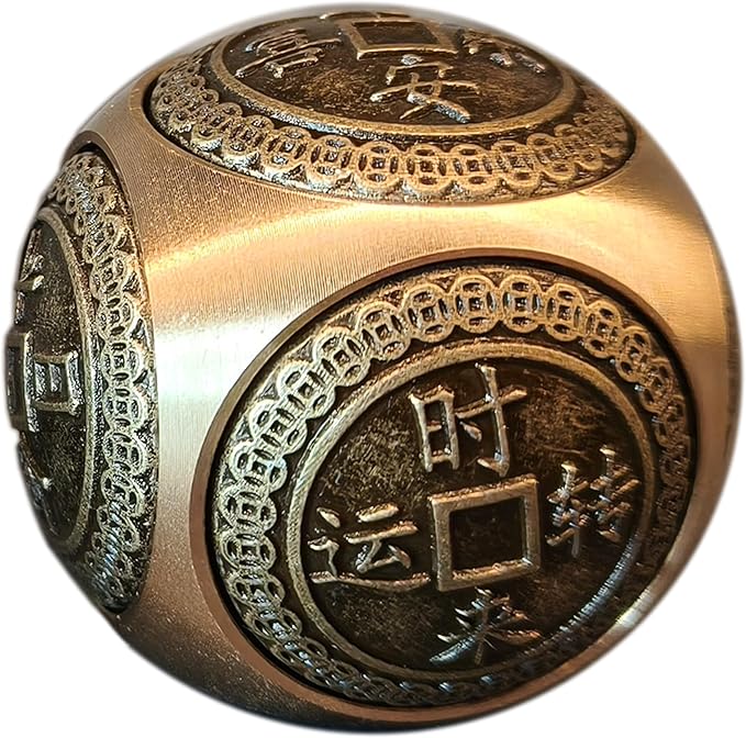 Brass Lucky Ball 6 Sides Rotatable Feng Shui Ornament Wealth Statue Treasure Ball Fengshui Sculpture Chinese Traditional Home Decor (F1 Lucky Ball)