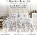 Southshore Fine Living, Inc. California/King Christmas Quilt Set with 2 Pillow Shams, Reversible Coverlet, Holiday Bedding Christmas Tree Design - Red, White & Silver