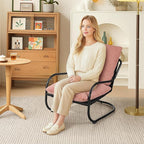 Peace nest Modern Accent Chair Comfy Living Room Suspended Chair Bedroom Armchair with Mental Frame Comfortable Upholstered Cushion for Balcony Lounge Reading Meeting Room Pink