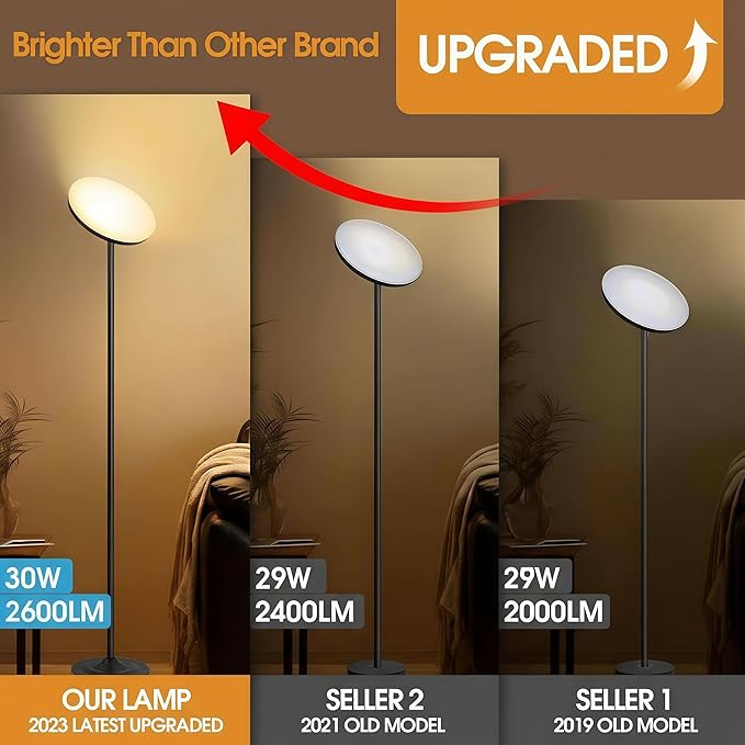 Upgraded Floor Lamp, 30W/2600LM Super Bright Floor Lamp with Remote Control, Stepless Adjust Color Temperatures and Brightness, Torchiere Standing Lamp for Living Room Bedroom Office