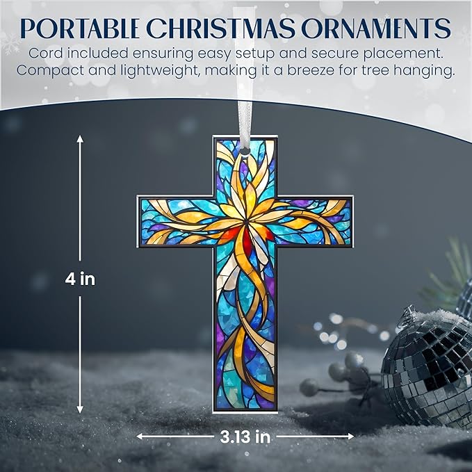 FLAGWIX Christmas Christian Gifts for Women Faith - Acrylic Ornaments 2025 for Tree Decorations - Cross Christmas Ornament, Catholic Spiritual Religious Gifts for Mom Grandma, Christian Gift Ideas