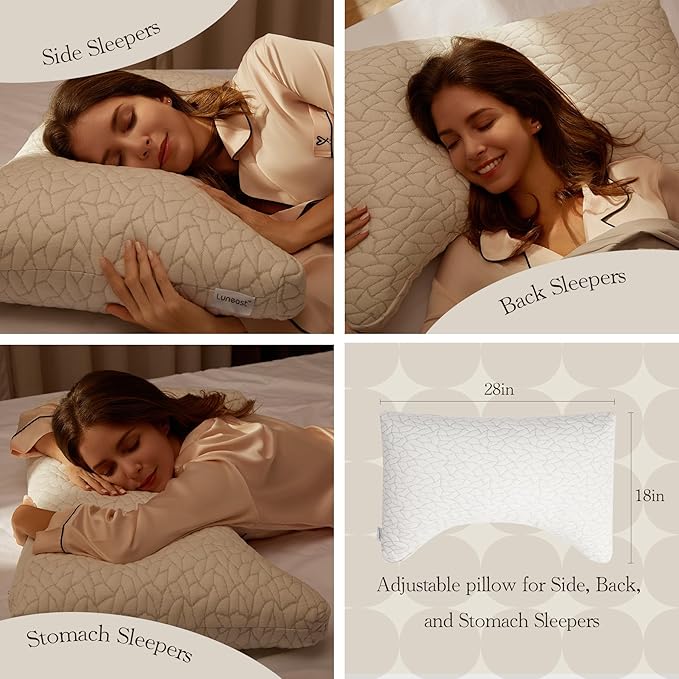 Memory Foam Pillows for Sleeping Adjustable Breathable Bed Pillow for Side, Back, and Stomach Sleepers Washable Pillow Cover Stardust King Size 18x34IN