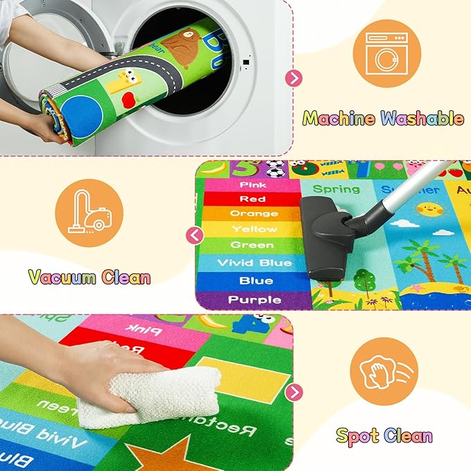 HOMORE Kids Rug, 6x9 Kids Educational Area Rugs for Learning Alphabet, Numbers, Colors, Season and Animal Words, ABC Rugs for Classroom Playroom, Green