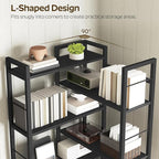 Corner Bookshelf, 7 Tier L-Shaped Bookcase with 3 Drawers, Storage Corner Shelf, Freestanding Tall Display Shelf, Industrial Style, for Living Room, Home Office, Black SJ10BB