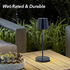 Generation Lighting Mena Accent Rechargeable Table Lamp – 14.5” Hague Blue Steel Lamp with 3-Way Base Switch, 2.4W Up/Down LED at 2700K, 260 Lumens, USB-C, Wet Rated (8000701-224)