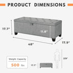 24/7 Shop at Home Sacallant Modern Linen Storage Bench with Button-Tufted Lift-Top, Upholstered Footstool, Rectangular Ottoman for Living Room, Bedroom, Entryway, Light Grey