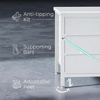 Huuger 9 Drawer Dresser, 47 Inch TV Stand for 50, 55 Inch TV, Entertainment Center with Drawers, Fabric Dresser Chest of Drawer for Bedroom, Closet, PU Leather Surface, White
