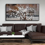 KLAKLA Wall Art for Living Room - White Plum Blossom Brown Trunk Natural Landscape Wall Decor Framed Picture Artwork for Wall Modern Paingings Extra Large Wall Art