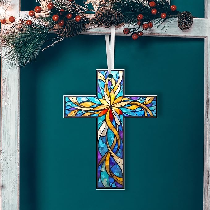 FLAGWIX Christmas Christian Gifts for Women Faith - Acrylic Ornaments 2025 for Tree Decorations - Cross Christmas Ornament, Catholic Spiritual Religious Gifts for Mom Grandma, Christian Gift Ideas