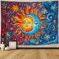 Sun and Moon Tapestry Boho Hippie Orange Red Blue Floral Tapestry for Bedroom Aesthetic Abstract Plant Flowers Stars Small Tapestries Wall Hanging for Living Room Dorm 48 x 36 Inch