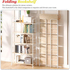 UDD Folding Bookshelf No Assembly, 54.1" H x 23.7" W, 5 Shelf Foldable Bookcase Industrial Collapsible Bookshelves, Open Storage Book Shelves for Small Spaces Home Office Living Room, Light Oak White