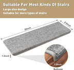 PURE ERA Bullnose Carpet Stair Treads Set Tape Free Non-Slip Indoor Stair Protectors Pet Friendly Rugs Covers Soft Skid Resistant Washable Reusable 9.5" x 30"(14 Pieces,Gray)