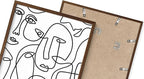 Abstract Face Pattern Wall Art Collage of Modern Faces Continuous Line Drawing 11x14 Inch Oak Wood Walnut Framed Artistic Aesthetic Print for Living Room