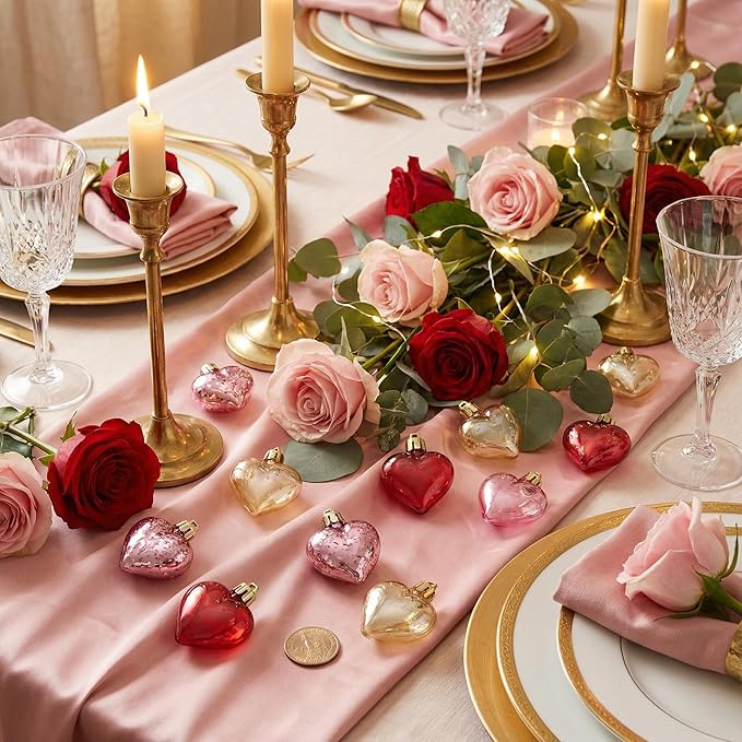 Valery Madelyn 16Pcs Valentine's Day Heart Shaped Ornaments Gift Pack, Christmas Craft Heart Decorations, Clear Transparent Red Pink Gold Christmas Baubles Hanging Party Wedding Decor