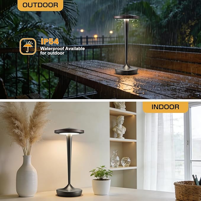 Cordless Lamp Rechargeable LED Table Light,48Hrs Battery Operated Table Lamp,Potable Lamp with Stepless Dimming and Waterproof Lamp for Kitchen,Dining,Shower,Outdoor Patio,Camping (2Pblack)