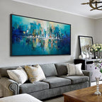 Large City view Painting Wall Art Abstract Picture for Living Room green and Yellow Home Bedroom Decoration Modem Wall Art Framed Artwork Decor 29x58