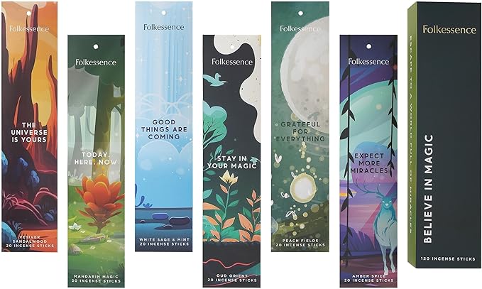 Folkulture Incense Sticks (120 Sticks) | Set of 6 Premium Incense for Meditation, Aromatherapy, Gifts | No Charcoal, Organic, Non Toxic, 45 Mins, Long Burning White Sage, Mint, Oud Insence-Sticks